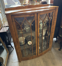 Art Deco Walnut Double Door Glazed Lockable Display Cabinet