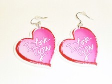 LASER CUT ACRYLIC EARRINGS - PINK & RED HEART SHAPES WITH "I LOVE YOU"....CG0926