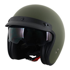 Open Face Vespa Lambretta Scooter Helmet With Peak Stealth Matte Green ECE 22.06
