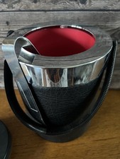 Coldylux vintage Black Faux Leather Ice Bucket Container Holder With Tongs