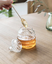 Glass Honey Pot & Dibber, Kitchen Storage Glass Container for Honey with Stirrer