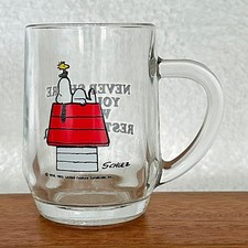 Vintage Peanuts/Snoopy Glass Mug “Never Share Your Pad with a Restless Bird”