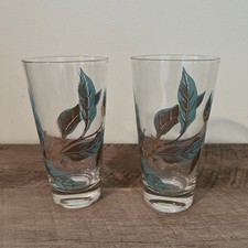 2 MID CENTURY High Ball Leaf Design Drinking Glasses
