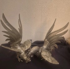 Vintage Pair Of Large Silver Plated Fighting Cocks Italy