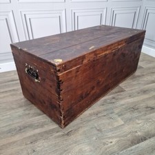 Antique Solid Wooden Trunk Chest Blanket Box Coffee Table Ottoman Rustic