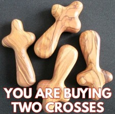 TWO HOLDING CROSS POCKET SIZE PRAYER COMFORT OLIVE WOOD HANDMADE IN BETHLEHEM