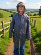 Seasalt  Blue Waterproof Coat jacket UK16 - Tin Linen cloth wax look