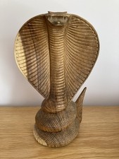 Vintage Hand Carved Wooden Hooded Cobra Snake Ornament large art sculpture