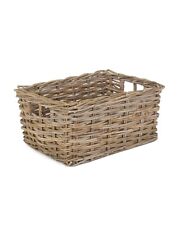 Deep Wicker Rattan Storage Baskets, Small Medium Large - Grey Wash - Rectangular