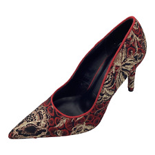 M&S Womens Red Gold Textile Floral High Heel Party Court Shoes Size UK 5.5 New