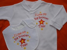 Personalised Love My Big Sister Brother Mummy Daddy etc- sleepsuit and bib set  