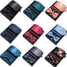 Quality Men's 4pcs Set Tie, Bow Tie, Scarve, Cufflink Wedding Party with Box 