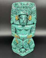 Vintage Aztec Mayan Figurine Turquoise Stone Chip Effect Resin Mexican Statue