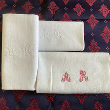 Antique Linen Teatowel and Serviette Set From France Torchon