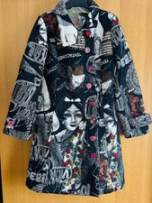 Desigual Lined Brocade Coat - Size 40 (UK12) - Faces Design *RARE* - See Photos!
