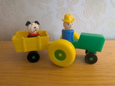Vintage Fisher Price Little People Tractor & Trailer With Farmer & Dog Figures