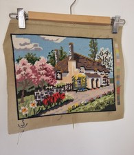 VINTAGE tapestry Cottage Country House Completed Needlework Cottagecore 
