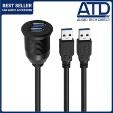 Dual USB 3.0 Male to USB Female Car Dash Panel Flush Mount Extension 1m Cable