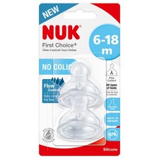 NUK First Choice Teats for Baby Bottles 6-18 Months Flow Control Anti colic Vent