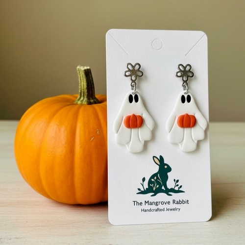 Ghosts with pumpkin flower - with, &