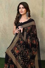 Party Wear Saree Black Printed