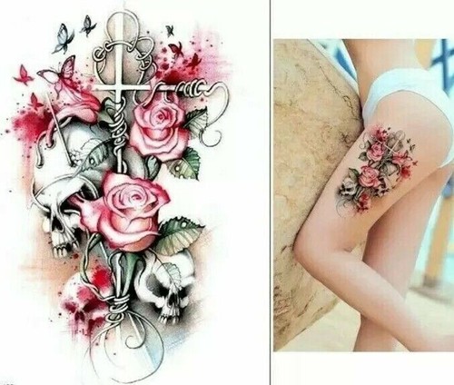 Pink roses skulls temporary - roses,