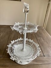Shabby Chic Off White Butterfly Cake Food Stand Server Cream Afternoon Tea Two
