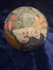 WORLD GLOBE Paperweight Stone with semiprecious gems Inlay 3" Height