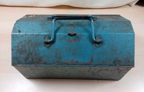 Vintage metal tool box tin - vintage,