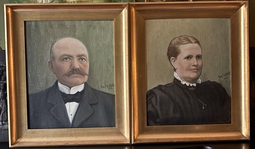 Pair antique oil painting - oil,