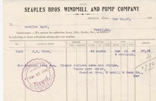 U.S. Searles Bros. Windmill and Pump Company, Kansas 1905 Paid Invoice Ref 43710
