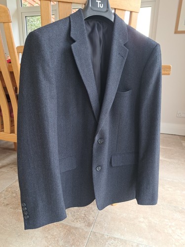 Navy wool blend herringbone - blend,