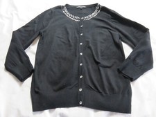 CABLE & GAUGE BLACK FINE COTTON KNIT EMBELLISHED CARDIGAN UK 10 - 12