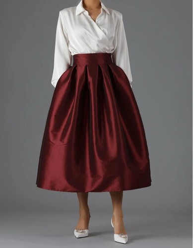 Burgundy taffeta full skirt - burgundy,