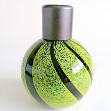 Glass Fragrance Diffuser Vase Lime Green & Black Striped 4"H Home Christmas Gift