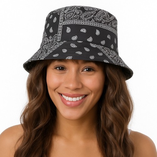 Black paisley bucket - black, hat