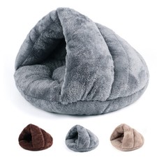 Cat Bed Soft Large Grey Small Dog Igloo Cave Warm Fleece House Puppy Kitten Nest