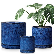 vancasso 1pc/3pc Ceramic Plant Pot with Saucer Flower Pot Blue White Black Gray