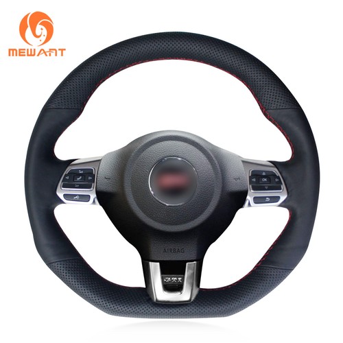Black leather steering wheel - black,
