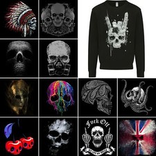 Mens Skull Sweatshirt Jumper Biker Tattoo Viking Grim Reaper Demon Rock n Roll
