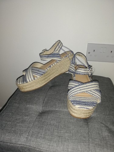 Blue white flatform woven - white,