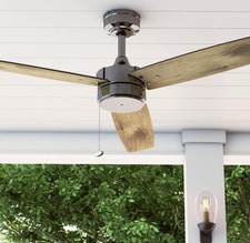 52” INCH GUN METAL PULL CHAIN INDOOR OUTDOOR CEILING FAN WOOD PROPS - NEW