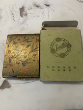 Vintage Zenette Gilt Compact 1940s Birds & Butterflies Design with Box England