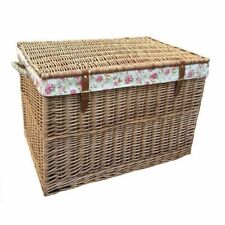 Large Storage Wicker Basket with Garden Rose Lining Elegant and Functional Decor