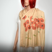 Poppy scarf, red poppy, cream