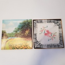 Irish linen handkerchief white pink bow embroidered Ireland vintage art boxed