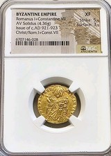 Byzantine RomanuS I & Constantine VII Solidus NGC XF Ancient Gold Coin