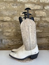 Made In USA Cream Ostrich Leather Embroidered Womens Cowboy Boots Size UK 5 US7D