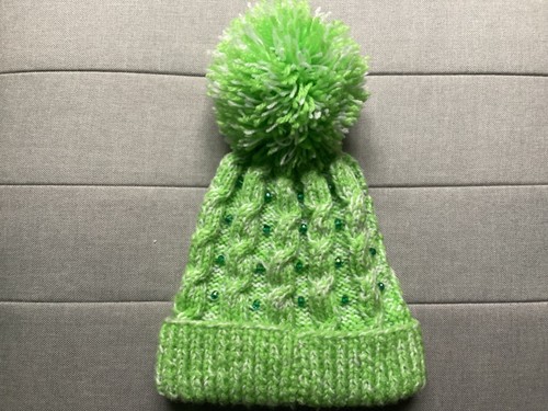 Ladies bobble hat green and - ladies,