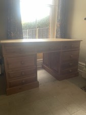 Large solid pine desk twin pedestal drawers dressing table